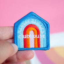 Load image into Gallery viewer, A close-up of a multicolored patch with an arched design and the text 'Banyan Bridges Clubhouse'.