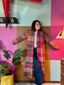 Long Muted Plaid Vintage Blanket Coat