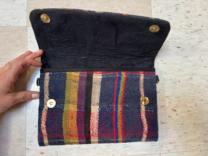 Navy Plaid Vintage Blanket Clutch Purse