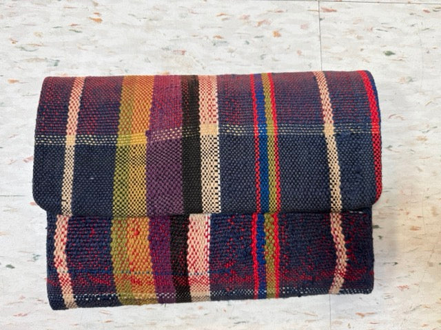Navy Plaid Vintage Blanket Clutch Purse