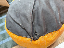 Load image into Gallery viewer, Striped Agave Silk Pouf Ottoman Yellow Orange
