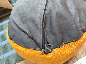 Striped Agave Silk Pouf Ottoman Yellow Orange