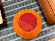 Load image into Gallery viewer, Striped Agave Silk Pouf Ottoman Yellow Orange