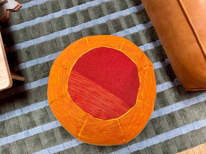 Striped Agave Silk Pouf Ottoman Yellow Orange