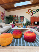 Load image into Gallery viewer, Striped Agave Silk Pouf Ottoman Yellow Orange
