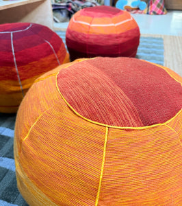 Striped Agave Silk Pouf Ottoman Yellow Orange