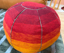 Load image into Gallery viewer, Striped Agave Silk Pouf Ottoman Orange to Red