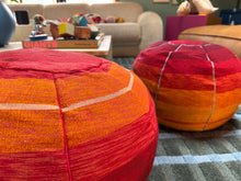 Load image into Gallery viewer, Striped Agave Silk Pouf Ottoman Orange to Red