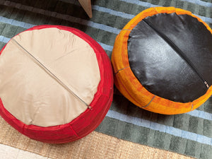Striped Agave Silk Pouf Ottoman Orange to Red