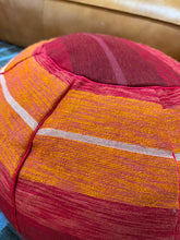 Load image into Gallery viewer, Striped Agave Silk Pouf Ottoman Red to Orange