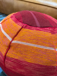 Striped Agave Silk Pouf Ottoman Red to Orange