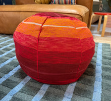 Load image into Gallery viewer, Striped Agave Silk Pouf Ottoman Red to Orange