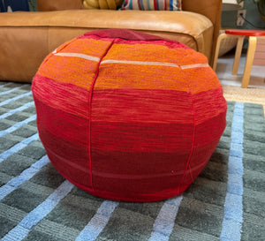 Striped Agave Silk Pouf Ottoman Red to Orange